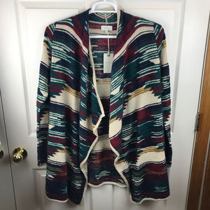 NWT Lucky Brand Aztec Drape Front Sweater Size M